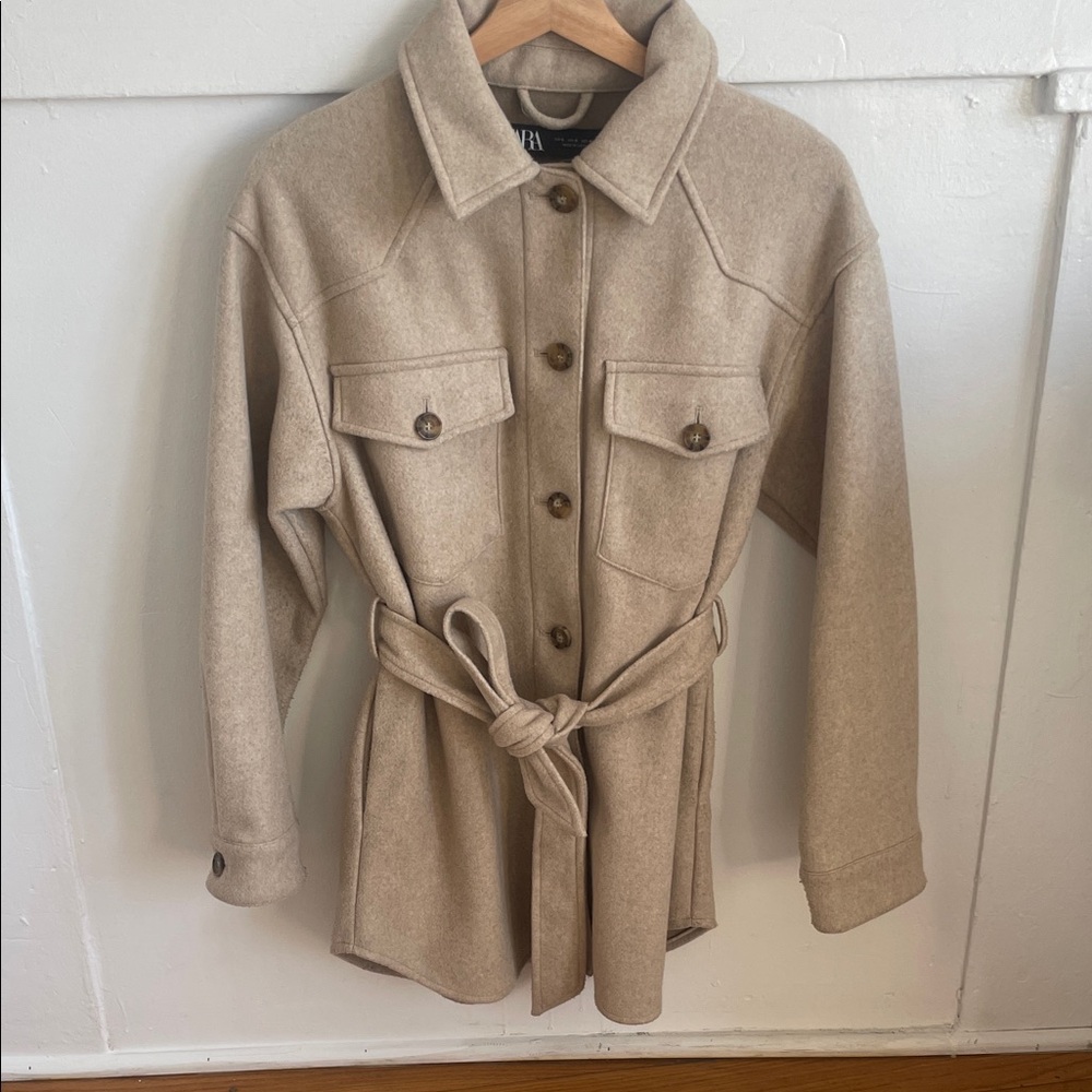 Zara Beige Belted Overshirt